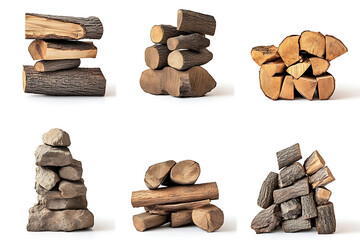 Poster - Set of stacked firewood isolated a white background