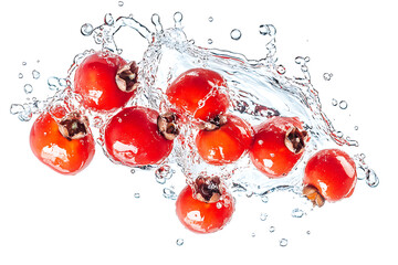 Poster - Red guarana falling in water splash isolated a white background
