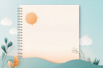 Poster - Creative planner layout with abstract nature elements featuring sun, clouds, and mountains for inspiration and organization. Generative AI