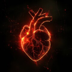 Leinwandbilder - Heart glowing with vibrant light against dark background in abstract representation of emotions and life. Generative AI