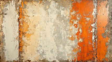Poster - Abstract textured background with orange, beige, and grey hues showing peeling paint and weathered surface.