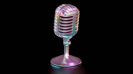 Poster - Holographic retro microphone on black background.