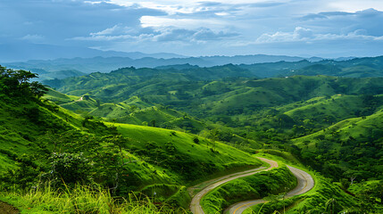 Wall Mural - Winding Road Through Lush Green Mountains