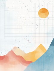 Aufkleber - Nature inspired planner layout featuring sun, clouds, mountains, and abstract design elements for daily organization. Generative AI