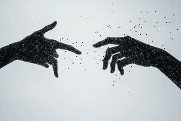 Leinwandbilder - Hands connecting through lines and dots illustrating digital communication and collaboration in a modern world. Generative AI