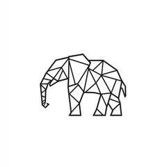 Wall Mural - Geometric black lined elephant icon on white, isolated background for graphic design