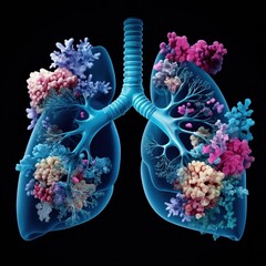 Aufkleber - Intricate depiction of human lungs resembling a vibrant coral reef ecosystem. Generative AI