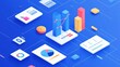 © STwul - Data analysis isometric graph, charts, documents, network background, business report