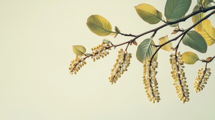 Spring branch blossoms, pale sky backdrop, nature design element