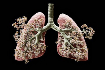 Poster - Details of human lungs featuring intricate branching structures during medical study. Generative AI