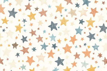 Fototapete - Whimsical hand drawn star pattern in soft colors on white background for cheerful decor