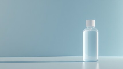 Sticker - Clear bottle, product display, blue background, studio lighting, packaging mockup