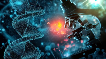 Aufkleber - Microscopic DNA analysis, scientific research, genetic engineering concept.