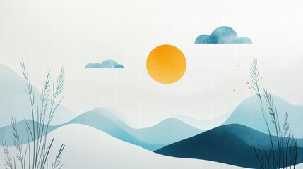 Aufkleber - Planner layout features abstract nature elements including sun mountains and clouds perfect for organizing your day. Generative AI