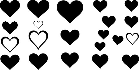 Wall Mural - hearts set retro style black and white block prints linocut print style icons romantic decorative il