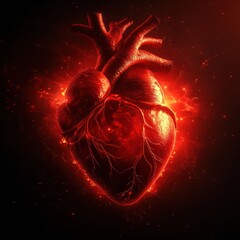 Aufkleber - Vivid red heart illustration with glowing effect and intricate details captured against a dark background. Generative AI