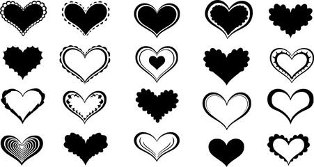 Wall Mural - hearts set retro style black and white block prints linocut print style icons romantic decorative il
