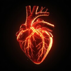 Aufkleber - Vivid depiction of a luminous heart with intricate veins illuminated against a dark background. Generative AI
