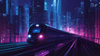 © Thiago - High-speed train in urban nightscape. Dynamic City Motion. Illustration