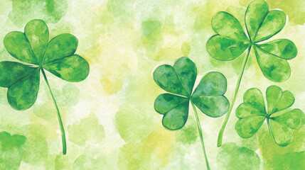 Wall Mural - Watercolor Art of St. Patrick's Day Shamrocks with Green Background. Concept of Irish Celebration, Luck, and Festive Holiday Decor. Copy space. Background