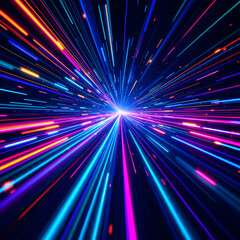 Poster - Dynamic Burst of Colorful Light Beams in a Futuristic Abstract Composition with Vivid Vibrance