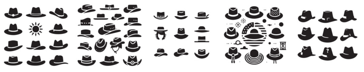 Wall Mural - set of silhouette hat vector icons