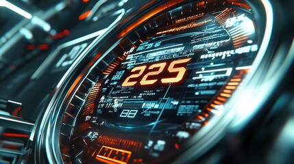Aufkleber - Futuristic digital speedometer displaying 225.