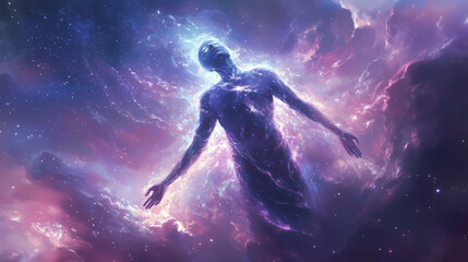 Wall Mural - Celestial Being Ascends Through Cosmic Nebula