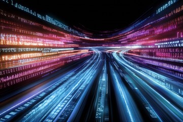 Poster - Futuristic High-Speed Data Flow on Digital Highway with Neon Light Effects : Generative AI