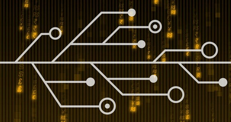 Poster - image of network of connections with falling letters over black background