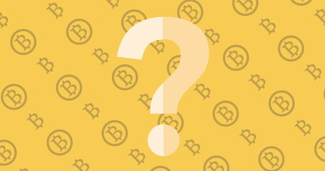 Poster - Question mark over Bitcoin symbols on yellow background