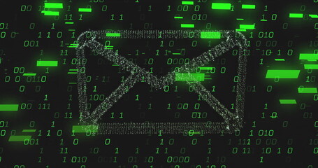 Poster - Email icon with binary code image over green digital background