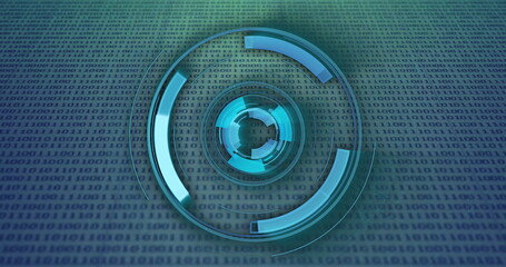Poster - digital binary code background with rotating blue circular image