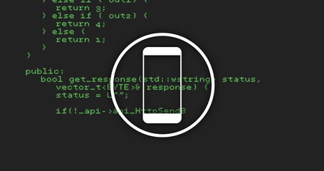 Aufkleber - Smartphone icon over green programming code on black background
