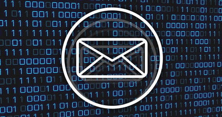 Poster - Email icon image over binary code background