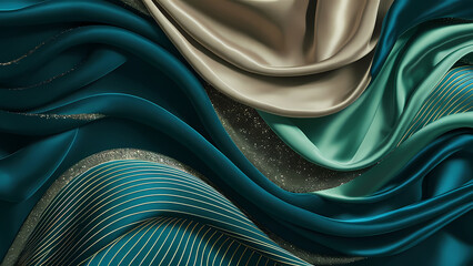 Poster - An Abstract Wavy Silk Satin Fabric With a Line Stripe and Shadow Drapery - Digital Art