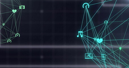 Leinwandbilder - image of network of connections with icons over light spots