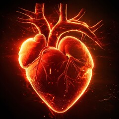 Aufkleber - Glowing human heart anatomy with vibrant colors displaying intricate details of arteries and vessels. Generative AI