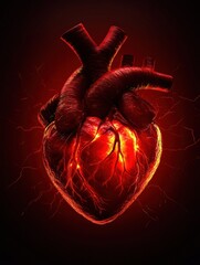 Aufkleber - Bright red heart with veins glowing against a dark background showcasing intricate details and dramatic lighting. Generative AI