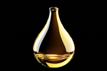 Poster - Golden Liquid in a Stylish Transparent Bottle Against a Black Background : Generative AI