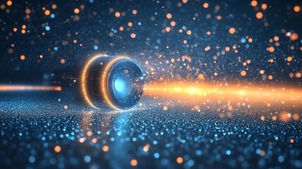 Poster - Futuristic Sparkling Lens Effect with Blue and Orange Particle Waves and Light : Generative AI