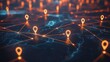 © thenort - Abstract network map with glowing location pins and connecting lines.