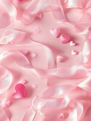 Poster - Decorative pink ribbons and small hearts create a romantic atmosphere for celebrations and special occasions. Generative AI