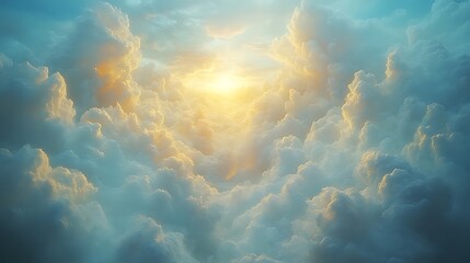 Wall Mural - heavenly sunset cloudscape, aerial view, light rays, hope background, design