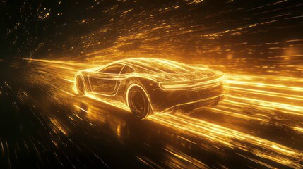 Poster - Futuristic sports car speeding, leaving glowing trail.
