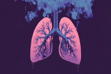 Aufkleber - Medical illustration of human lungs with colorful smoke representing respiratory health and air quality effects. Generative AI