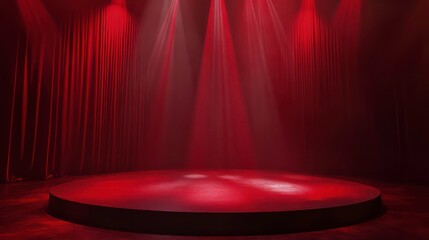 Poster - Red stage with spotlights and curtains.