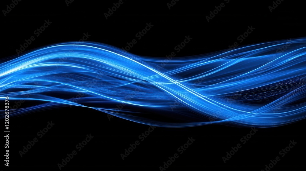 Abstract blue light waves on black. Ideal for tech, energy, or music ...