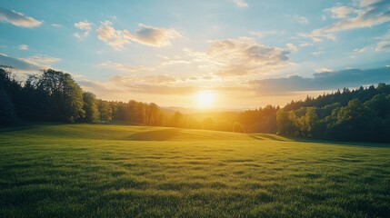 Poster - Sunrise meadow landscape, tranquil scene, nature background, scenic view, perfect for wallpapers