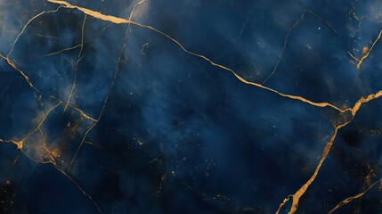 Poster - Abstract dark blue marble texture with gold veins. (1)